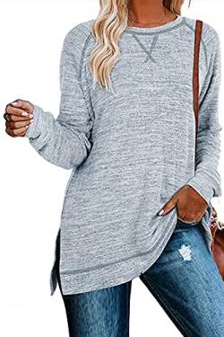 KINGFEN Damen Oberteile Pullover Damens Lang Winter Tshirt Damen Langarm Locker Damenpullover Tunika Basic Lange Shirts Tops Long Moderne Blusenshirt Hellblau L von KINGFEN