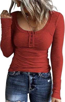 KINGFEN Damen Pullover Tshirt Damen Langarm Langarmshirts für Damen Sweatshirt Damenblusen Funktionsshirt Elegante Blusen Longpullover Rot S von KINGFEN