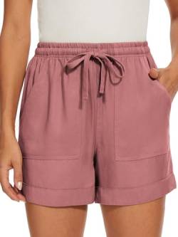 KINGFEN Damen Shorts Sommer Sommerhosen Damen kurz Leinenhose Kurze Leinenhose Damen Hosen Damen lässig Hose Damen kurz Altrosa L von KINGFEN