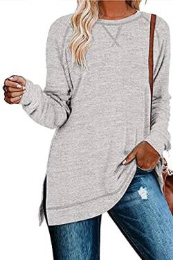 KINGFEN Damen Sweatshirt Damens Oversized Langarm Pullover Sweatshirt Herbst Frauen Pullis Bekleidung Rollkragenpullover Damen Lang Tunika Hellgrau S von KINGFEN