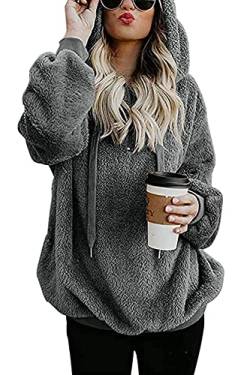 KINGFEN Frauen Flauschige Hoodies Sweatshirts für Frauen Pullover Casual Lose Winter Warm Reißverschluss Stilvolle Mäntel Teddy Fleece Hoodies, A-Dunkelgrau, 38 von KINGFEN