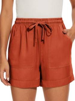 KINGFEN Hose Damen kurz Kurze Damen Hosen Damen Leinenhose leichte Hosen Damen Sommer Shorts Damen Baumwolle Damen Sommer leinen Orange XL von KINGFEN