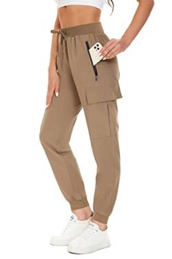 KINGFEN Hose für Damen, wasserdicht, schnell trocknend, Trainingshose, Damen-Jogginghose, Größe 34-50, A1-khaki, 44-46 von KINGFEN