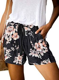 KINGFEN Kurze Hose Damen Shorts Blumenmuster Damen Leinenshorts Sommer Hose Damen Locker Bermuda Damen Für Strandurlaub, Picknick im Freien, zu Hause S von KINGFEN