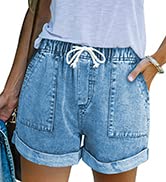 KINGFEN Kurze Shorts Damen Jeans Kurze Hose Kordelzug Frauen Kurze Hosen Damen Mode Bequeme Hose Damen Strandhose Damen Kurz Sky Blue L von KINGFEN