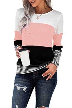 KINGFEN Pullover Blusen Damen Lang Shirt Winter Tshirt Damen Kleidung Damenpullover Langarm Tunika Tops Color Block Shirt Damen Basic Lange Shirts Long Moderne Blusenshirt Frauen Rosa L von KINGFEN