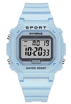 Outdoor-Sportuhren Unisex Digitaluhr Paar Uhren Herren Damen Wasserdicht LED Uhr Quadratisch Elektronische Student Armbanduhr, blau von KINGNUOS