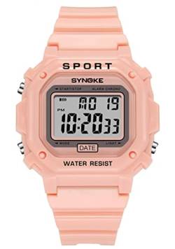 Outdoor-Sportuhren Unisex Digitaluhr Paar Uhren Herren Damen Wasserdicht LED Uhr Quadratisch Elektronische Student Armbanduhr, rose von KINGNUOS