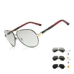 KINGSEVEN Klassische Militär Pilotenbrille Polarisierte Sonnenbrille für Herren Damen, Vintage Retro Style UV Blocking NK725-B (Gold photochrom) von KINGSEVEN K7