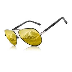 KINGSEVEN Klassische Militär Pilotenbrille Polarisierte Sonnenbrille für Herren Damen, Vintage Retro Style UV Blocking NK725-B (Ninght Vision) von KINGSEVEN K7