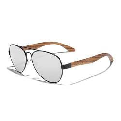 KINGSEVEN 2022 Neue Handgefertigte Holz-Sonnenbrille Polarisierte Herrenbrille UV400 Schutzspiegel Brillen Holzbügel Oculos Z5518 (Silber) von KINGSEVEN