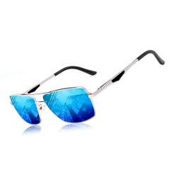 KINGSEVEN 2023 Marke Klassische quadratische polarisierte Sonnenbrille Herren Driving Männliche Sonnenbrille Brille UV-Blockierung Oculos N7906 (Silber Blau) von KINGSEVEN