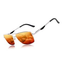 KINGSEVEN 2023 Marke Klassische quadratische polarisierte Sonnenbrille Herren Driving Männliche Sonnenbrille Brille UV-Blockierung Oculos N7906 (Silber Rot) von KINGSEVEN