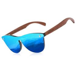 KINGSEVEN Bubinga Polarisierte Sonnenbrille Retro Vintage Stilvolles Design für Herren Damen Verspiegelte Gläser B5510-A1 (Blue wood) von KINGSEVEN