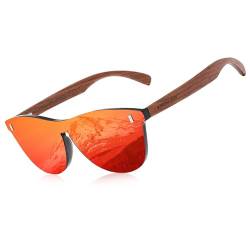 KINGSEVEN Bubinga Polarisierte Sonnenbrille Retro Vintage Stilvolles Design für Herren Damen Verspiegelte Gläser B5510-B2 (Red Wood) von KINGSEVEN