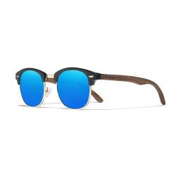 KINGSEVEN Handgefertigte 2023 Sonnenbrille aus schwarzem Walnussholz Männer polarisierte UV400-Schutz halbrandlose Retro-Brillen Frauen Oculos (Blau) von KINGSEVEN