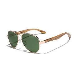 KINGSEVEN Handgefertigte Holzsonnenbrille Polarisierte Herrenbrille UV400 Schutzspiegel Brillen Holzbügel Z5518 (Grün) von KINGSEVEN