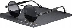 KINGSEVEN Hochwertige Runde Polarisierte Sonnenbrille für Herren und Damen im Retro Stil I Vintage John Lennon Hippie Steampunk Brille mit Metallrahmen I Brille mit modischen Vintage-Look I Schwarz von KINGSEVEN