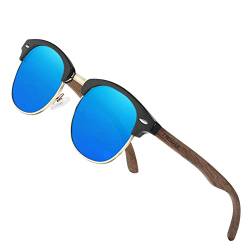 KINGSEVEN Holz Halbrandlose Polarisierte Sonnenbrille Herren & Damen Brillen Klassisches Retro Vintage Design N5516 (Blau) von KINGSEVEN
