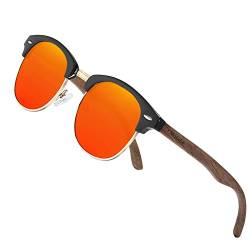KINGSEVEN Holz Halbrandlose Polarisierte Sonnenbrille Herren & Damen Brillen Klassisches Retro Vintage Design N5516 (Rot) von KINGSEVEN