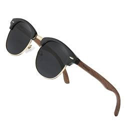 KINGSEVEN Holz Halbrandlose Polarisierte Sonnenbrille Herren & Damen Brillen Klassisches Retro Vintage Design N5516 (Schwarz) von KINGSEVEN