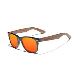 KINGSEVEN Holz Sonnenbrille Polarisiert für Herren Damen Retro Vintage Verspiegelte Gläser Walnuss Holz Rahmen W5777 (Orange) von KINGSEVEN