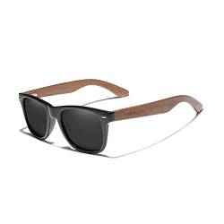 KINGSEVEN Holz Sonnenbrille Polarisiert für Herren Damen Retro Vintage Verspiegelte Gläser Walnuss Holz Rahmen W5777 (Schwarz) von KINGSEVEN