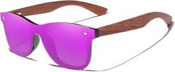 KINGSEVEN Holz Sonnenbrille für Herren und Damen I Unisex Polarisierte Sonnenbrille mit Holzbügeln aus Walnuss I UV400-Schutz I Modische Rahmenlose Spiegelgläser I Lila Violet von KINGSEVEN