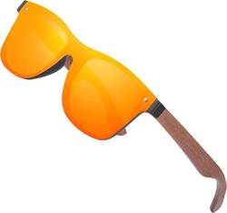 KINGSEVEN Holz Sonnenbrille für Herren und Damen I Unisex Polarisierte Sonnenbrille mit Holzbügeln aus Walnuss I UV400-Schutz I Modische Rahmenlose Spiegelgläser I Orange von KINGSEVEN