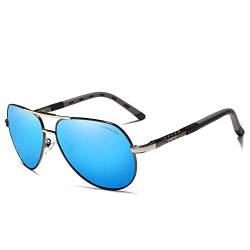 KINGSEVEN Klassische Militär Pilotenbrille Polarisierte Sonnenbrille für Herren Damen, Vintage Retro Style UV Blocking K725 (Blaue Gläser/Grauer Rahmen) von KINGSEVEN