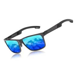 KINGSEVEN Männer Polarisierte Sonnenbrille Aluminium Magnesium Sonnenbrille Fahren Gläser Rechteck Shades Für Männer Oculos masculino Männlich (Schwarz Blau) von KINGSEVEN