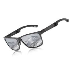 KINGSEVEN Männer Polarisierte Sonnenbrille Aluminium Magnesium Sonnenbrille Fahren Gläser Rechteck Shades Für Männer Oculos masculino Männlich (Schwarz Silber) von KINGSEVEN