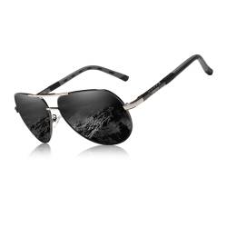 KINGSEVEN Männer Vintage Aluminium polarisierte Sonnenbrille klassische Marke Sonnenbrille Beschichtung Linse treibende Brille für Männer/Frauen (Grau Schwarz) von KINGSEVEN