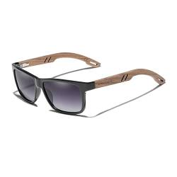 KINGSEVEN Marke Design TR90 + Walnuss Holz Handgemachte Sonnenbrille Männer Polarisierte Brillen Zubehör Sonnenbrille Verstärktes Scharnier (Farbverlauf Grau) von KINGSEVEN