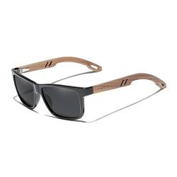 KINGSEVEN Marke Design TR90 + Walnuss Holz Handgemachte Sonnenbrille Männer Polarisierte Brillen Zubehör Sonnenbrille Verstärktes Scharnier (Schwarz Grau) von KINGSEVEN