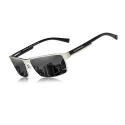 KINGSEVEN Mode Photochrome Sonnenbrille Männer Frauen Polarisierte Piloten-Sonnenbrille Quadratische Blendschutz-Fahrbrille UV400 (Silber Grau) von KINGSEVEN