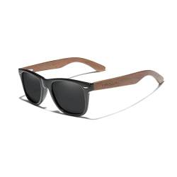 KINGSEVEN Neue schwarze Walnuss-Sonnenbrille, Holz, polarisierte Sonnenbrille, Herrenbrille, handgefertigt, UV400-Schutz, Brillen, Retro-Lederbox (Schwarz) von KINGSEVEN