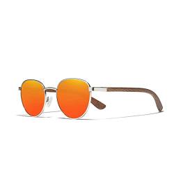 KINGSEVEN Nussbaumholz Runde Sonnenbrille Männer Frauen Polarisierte Verspiegelte Stilvolle Retro-Brille W5519 (Orange) von KINGSEVEN