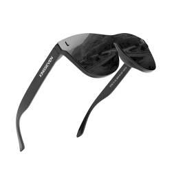 KINGSEVEN Polarisierte Sonnenbrille Männer Frauen Retro Outdoor Sport Golf Radfahren Angeln Wandern Verspiegelte Vollformatbrille 756 (Schwarz) von KINGSEVEN