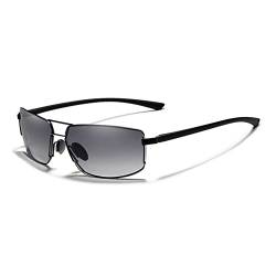 KINGSEVEN Retro Stilvolle Polarisierte Sonnenbrille für Herren, Ultraleichte Memory-Bügel 7128 (Black/Gray) von KINGSEVEN