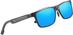 KINGSEVEN Sonnenbrille Herren Polarisiert Sonnenbrille mit Metallrahmen Polarisierte Carbon Sonnenbrille eckig quadratisch groß Herren Männer (Schwarz, Blau) von KINGSEVEN