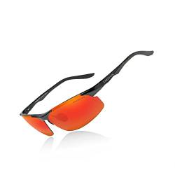 KINGSEVEN Sport Sonnenbrille für Herren Polarisierte Fahrbrille Ultraleichter Al-Mg Metallrahmen UV400-Schutz 9126 (Orange) von KINGSEVEN