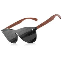 KINGSEVEN Women's Glasses Natural Bubinga Wooden Sunglasses Men Polarized Fashion Sun Glasses Original Wood Oculos de sol (Schwarz) von KINGSEVEN