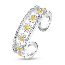 Gänseblümchen Ring 925 Sterling Silber Blumenring Damen verstellbare offene Ringe Daisy Open Ring Daumenring für Frauen Mädchen von KINGWHYTE