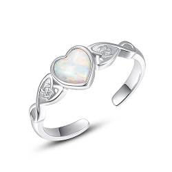 KINGWHYTE 925 Sterling Silber Keltischer Knoten Ring Herz Offener Ring für Frauen Weißer Opal Einstellbarer Ring Hochzeit Verlobung Versprechen Ring für Frauen Frau Freundin von KINGWHYTE