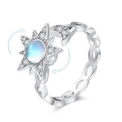 KINGWHYTE Angst Ring 925 Sterling Silber Fidget Ringe für Angst Spinner Mondstein Sonne und Mond verstellbare Ringe Mondstein Schmuck für Damen Frauen Teenager Mädchen von KINGWHYTE