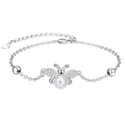 KINGWHYTE Bienen Armband 925 Sterling Silber Perlenarmband Tierarmband Bienenschmuck Geschenke für Frauen Mädchen Freundin Freund von KINGWHYTE