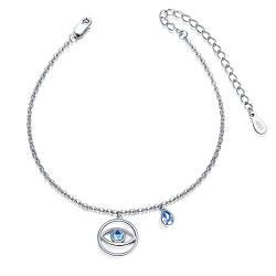 KINGWHYTE Böses Auge Armband 925 Sterling Silber Blau Zirkon Einstellbare Armbänder Charme Schmuck Geschenk für Frauen Mädchen von KINGWHYTE