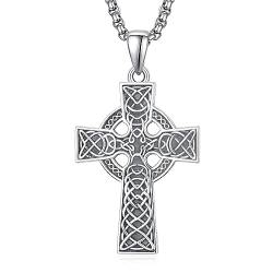 KINGWHYTE Celtic Cross Halskette 925 Sterling Sliver Celtic Knot Anhänger Abalone Shell Religiöses Schutzgeschenk Irish Schmuck Geschenk für Männer und Frauen von KINGWHYTE
