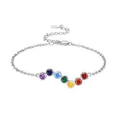 KINGWHYTE Chakra Armband 925 Sterling Silber 7 Chakra Yoga Armreif Heilenergie Armreif Regenbogen Multicolor Armreif Geburtstag Schmuck für Frauen Mädchen von KINGWHYTE